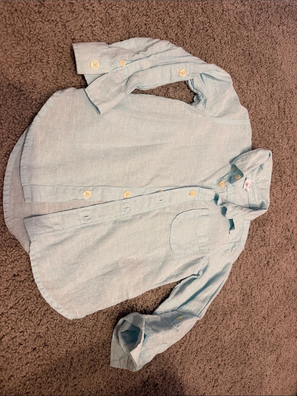Baby GapLight teal Blue Boys' Button-Up linen Shirt - Classic Long Sleeve